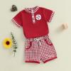 imageKuriozud Toddler Baby Boy Baseball Outfit Short Sleeve Shirt Top and Shorts Set Spring Summer ClothesRed Shirt Plaid Shorts Red