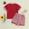 imageKuriozud Toddler Baby Boy Baseball Outfit Short Sleeve Shirt Top and Shorts Set Spring Summer ClothesRed Shirt Plaid Shorts Red