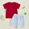 imageKuriozud Toddler Baby Boy Baseball Outfit Short Sleeve Shirt Top and Shorts Set Spring Summer ClothesRed Shirt Striped Shorts Blue
