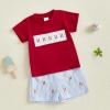 imageKuriozud Toddler Baby Boy Baseball Outfit Short Sleeve Shirt Top and Shorts Set Spring Summer ClothesRed Shirt Striped Shorts Blue