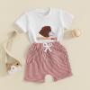 imageKuriozud Toddler Baby Boy Baseball Outfit Short Sleeve Shirt Top and Shorts Set Spring Summer ClothesWhite Shirt Striped Shorts Red