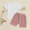 imageKuriozud Toddler Baby Boy Baseball Outfit Short Sleeve Shirt Top and Shorts Set Spring Summer ClothesWhite Shirt Striped Shorts Red