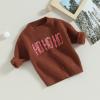 imageKuriozud Toddler Baby Boy Girl Sweater Checkerboard Knit Crewneck Sweatshirt Soft Warm Fall Winter ClothesHo Ho Ho Brown