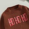 imageKuriozud Toddler Baby Boy Girl Sweater Checkerboard Knit Crewneck Sweatshirt Soft Warm Fall Winter ClothesHo Ho Ho Brown