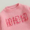 imageKuriozud Toddler Baby Boy Girl Sweater Checkerboard Knit Crewneck Sweatshirt Soft Warm Fall Winter ClothesHo Ho Ho Pink