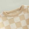imageKuriozud Toddler Baby Boy Girl Sweater Checkerboard Knit Crewneck Sweatshirt Soft Warm Fall Winter ClothesPlaid Beige
