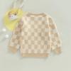 imageKuriozud Toddler Baby Boy Girl Sweater Checkerboard Knit Crewneck Sweatshirt Soft Warm Fall Winter ClothesPlaid Beige