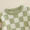 imageKuriozud Toddler Baby Boy Girl Sweater Checkerboard Knit Crewneck Sweatshirt Soft Warm Fall Winter ClothesPlaid Green