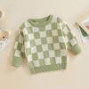imageKuriozud Toddler Baby Boy Girl Sweater Checkerboard Knit Crewneck Sweatshirt Soft Warm Fall Winter ClothesPlaid Green