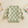 imageKuriozud Toddler Baby Boy Girl Sweater Checkerboard Knit Crewneck Sweatshirt Soft Warm Fall Winter ClothesPlaid Green