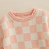 imageKuriozud Toddler Baby Boy Girl Sweater Checkerboard Knit Crewneck Sweatshirt Soft Warm Fall Winter ClothesPlaid Pink
