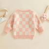 imageKuriozud Toddler Baby Boy Girl Sweater Checkerboard Knit Crewneck Sweatshirt Soft Warm Fall Winter ClothesPlaid Pink