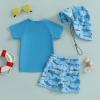imageToddler Baby Boy Swimsuit Infant Zipper Rash Guard Swimwear TShirt and Swim Trunk Sun Hat 3 Piece Bathing SuitA Blue Shark Swimsuit