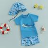 imageToddler Baby Boy Swimsuit Infant Zipper Rash Guard Swimwear TShirt and Swim Trunk Sun Hat 3 Piece Bathing SuitA Blue Shark Swimsuit