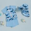 imageToddler Baby Boy Swimsuit Infant Zipper Rash Guard Swimwear TShirt and Swim Trunk Sun Hat 3 Piece Bathing SuitSharkblue