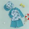 imageToddler Baby Boy Swimsuit Infant Zipper Rash Guard Swimwear TShirt and Swim Trunk Sun Hat 3 Piece Bathing SuitZ Coconut Tree Sky Blue