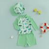 imageToddler Baby Boy Swimsuit Infant Zipper Rash Guard Swimwear TShirt and Swim Trunk Sun Hat 3 Piece Bathing SuitZ Dinosaur Army Green
