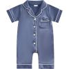 imageKuriozud Baby Girl Boy Birthday Button Down Silk Satin Pajamas Romper OnePiece Jumpsuit Short Sleeve Nightgown Pjs SleepwearBlue