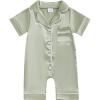 imageKuriozud Baby Girl Boy Birthday Button Down Silk Satin Pajamas Romper OnePiece Jumpsuit Short Sleeve Nightgown Pjs SleepwearGreen