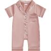 imageKuriozud Baby Girl Boy Birthday Button Down Silk Satin Pajamas Romper OnePiece Jumpsuit Short Sleeve Nightgown Pjs SleepwearPink