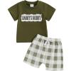 imageKuriozud Baby Girl Boy Summer Clothes Short Sleeve Tops Embroidery Tee Pattern TshirtVintage Plaid Short Pants SetDaddys Buddy Green