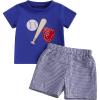 imageKuriozud Toddler Baby Boy Baseball Outfit Short Sleeve Shirt Top and Shorts Set Spring Summer ClothesBlue Shirt Plaid Shorts