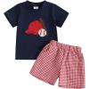 Blue Shirt Plaid Shorts Red