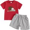Red Shirt Plaid Shorts Grey