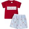 Red Shirt Striped Shorts Blue