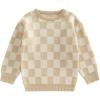imageKuriozud Toddler Baby Boy Girl Sweater Checkerboard Knit Crewneck Sweatshirt Soft Warm Fall Winter ClothesPlaid Beige
