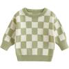imageKuriozud Toddler Baby Boy Girl Sweater Checkerboard Knit Crewneck Sweatshirt Soft Warm Fall Winter ClothesPlaid Green