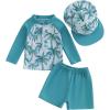 imageToddler Baby Boy Swimsuit Infant Zipper Rash Guard Swimwear TShirt and Swim Trunk Sun Hat 3 Piece Bathing SuitZ Coconut Tree Sky Blue