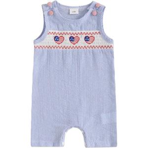 imageKuriozud Baby Boy 4th of July Outfits 0 3 6 9 12 18Month Sleeveless Romper Jumpsuit Overall Onesie Fourth of July ClothesBlue a