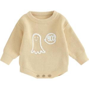 imageKuriozud Baby Boy Girl Fall Winter Clothes Knit Sweater Romper Sweatshirt Soft Warm OutfitGhost Biege
