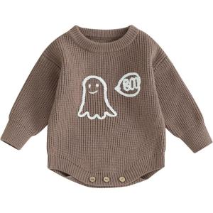 imageKuriozud Baby Boy Girl Fall Winter Clothes Knit Sweater Romper Sweatshirt Soft Warm OutfitGhost Coffee