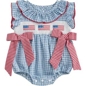 imageKuriozud My First 4th of July Baby Girl Outfit Bubble Romper Flying Sleeve Onesie Bodysuit Girl 1st Fourth of July Clothes 4th of July Blue C