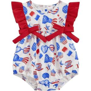 imageKuriozud My First 4th of July Baby Girl Outfit Bubble Romper Flying Sleeve Onesie Bodysuit Girl 1st Fourth of July Clothes4th of July Light Blue
