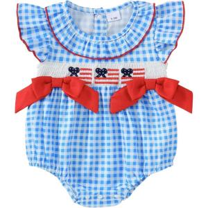 imageKuriozud My First 4th of July Baby Girl Outfit Bubble Romper Flying Sleeve Onesie Bodysuit Girl 1st Fourth of July Clothes4th of July Light Blue C