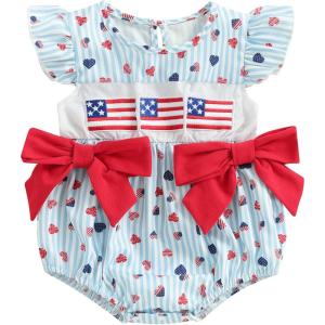imageKuriozud My First 4th of July Baby Girl Outfit Bubble Romper Flying Sleeve Onesie Bodysuit Girl 1st Fourth of July Clothes4th of July Light Blue a