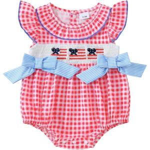 imageKuriozud My First 4th of July Baby Girl Outfit Bubble Romper Flying Sleeve Onesie Bodysuit Girl 1st Fourth of July Clothes4th of July Pink