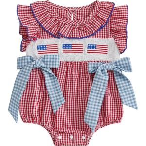 imageKuriozud My First 4th of July Baby Girl Outfit Bubble Romper Flying Sleeve Onesie Bodysuit Girl 1st Fourth of July Clothes4th of July Red