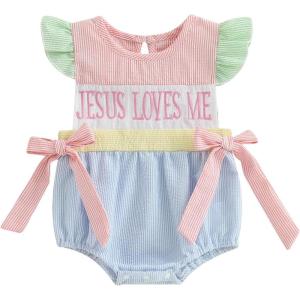imageKuriozud My First 4th of July Baby Girl Outfit Bubble Romper Flying Sleeve Onesie Bodysuit Girl 1st Fourth of July ClothesEaster Pink Blue