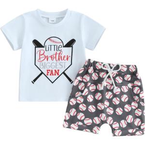 imageKuriozud Toddler Baby Boy Baseball Outfit Short Sleeve Shirt Top and Shorts Set Spring Summer ClothesWhite Shirt Black Shorts
