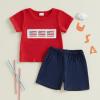 imageKuriozud 4th Of July Baby Boy Outfit Toddler American Flag T Shirt Shorts Set Fourth Of July Summer ClothesRed B