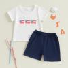imageKuriozud 4th Of July Baby Boy Outfit Toddler American Flag T Shirt Shorts Set Fourth Of July Summer ClothesWhite a