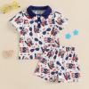 imageKuriozud Baby Boy 4th of July Outfit Baby Boys Polo Shirt American Flag Shorts Set Toddler Little Boy Fourth of July Clothes4th July Blue Floral