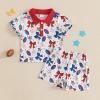 imageKuriozud Baby Boy 4th of July Outfit Baby Boys Polo Shirt American Flag Shorts Set Toddler Little Boy Fourth of July Clothes4th July Blue Floral a