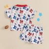 imageKuriozud Baby Boy 4th of July Outfit Baby Boys Polo Shirt American Flag Shorts Set Toddler Little Boy Fourth of July Clothes4th July Blue Floral a