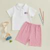 imageKuriozud Baby Boy 4th of July Outfit Baby Boys Polo Shirt American Flag Shorts Set Toddler Little Boy Fourth of July Clothes4th July White Red