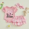 imageKuriozud My First 4th of July Outfit Baby Girl Romper Onesie BodysuitRuffle Tutu Shorts Bloomer 1st Fourth of July ClothesPink My 1st Easter